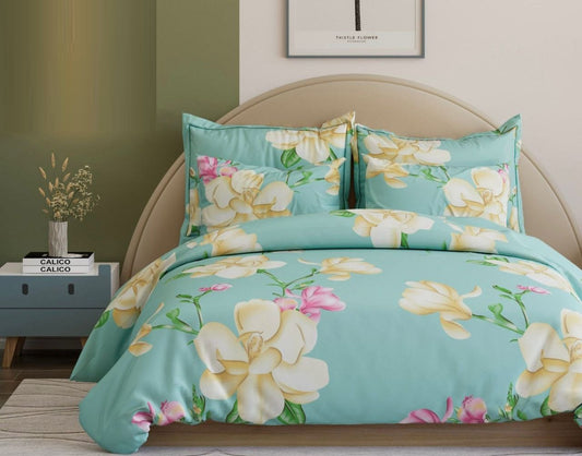 Summer Green Elite King SIze Bedsheet Set With large Size Pillow Covers