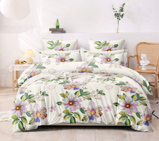 White Floral Elite King SIze Bedsheet Set With large Size Pillow Covers